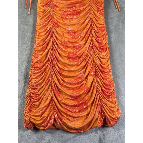 Anthropologie BTFL-life Orange Floral Ruched Mini Dress Size M NWT Beach Party - Picture 5 of 9